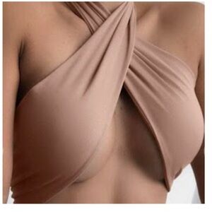 Beige - Elegant Black Wrap Top